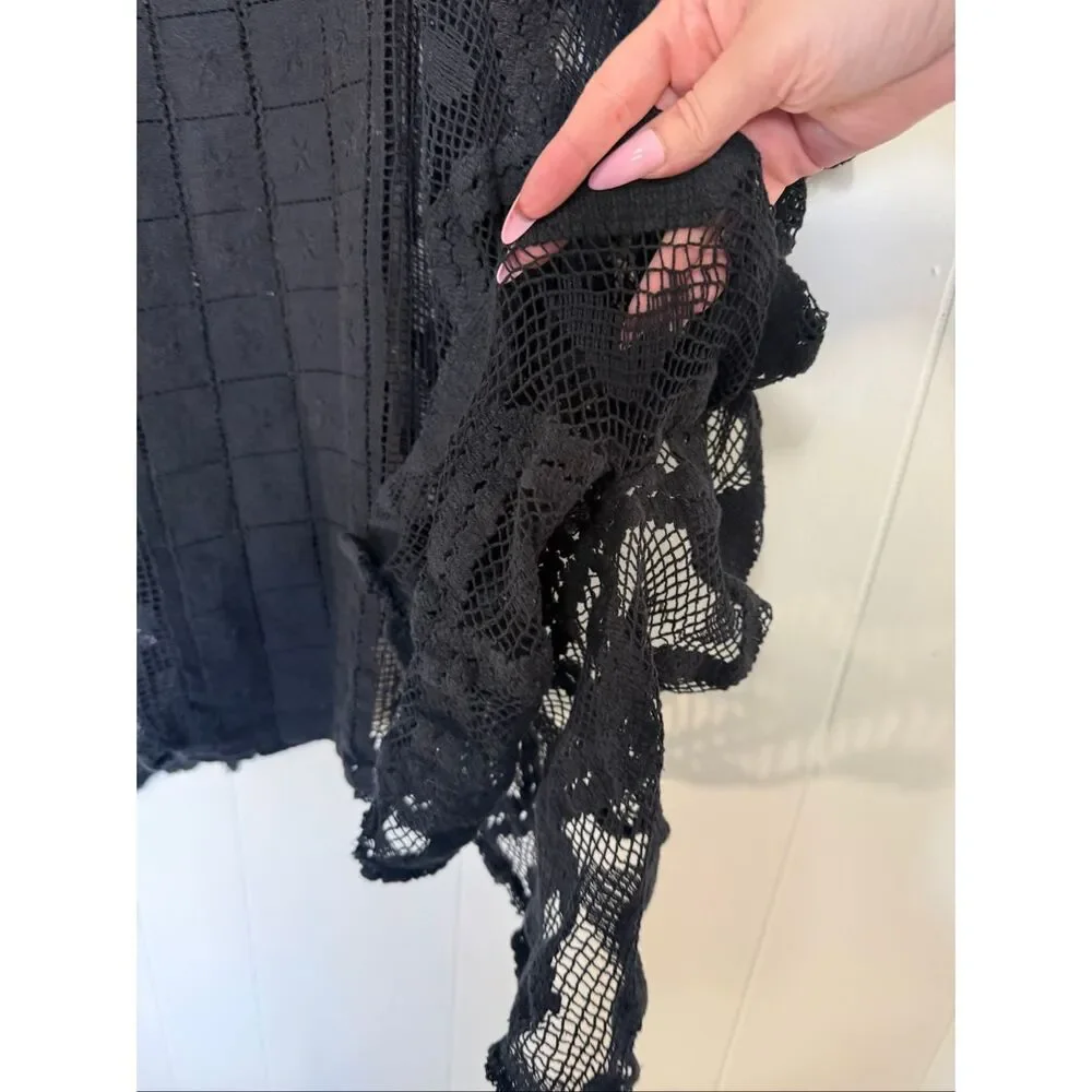 Free People Boho Sunshine Crochet Kaftan Black OS